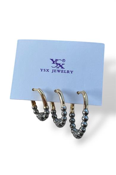 Gümüş Ve Altın Renk 3lü YSX Küpe Set