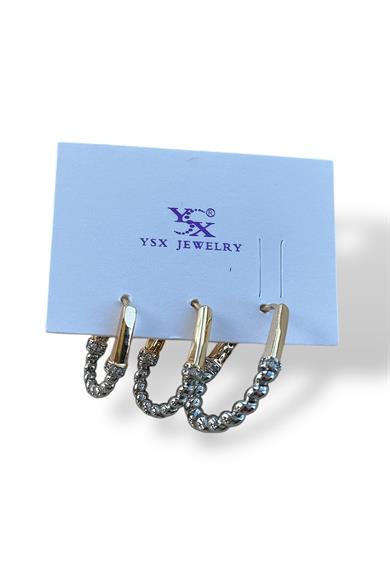 Gümüş Ve Altın Renk Burgu Detaylı YSX Küpe Set