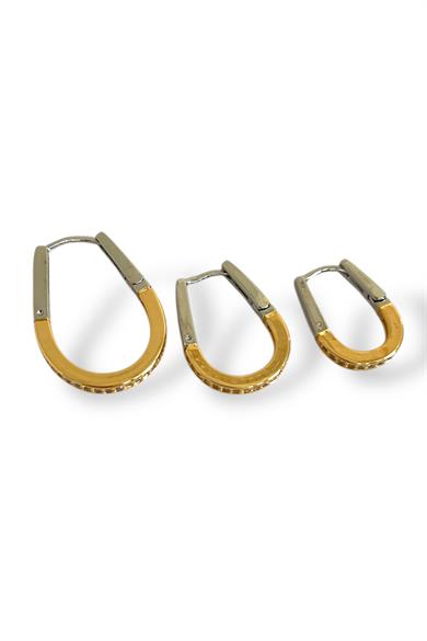 Gümüş Ve Altın Renk Taş Detaylı 3lü YSX Küpe Set