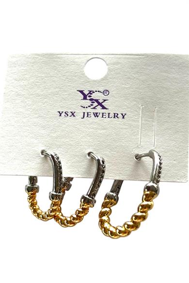 Gümüş Ve Altın Renk Taş Detaylı 3lü YSX Küpe Set