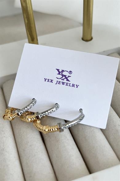 Gümüş Ve Altın Renk VİP 3lü YSX Küpe Set 