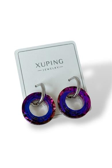 Gümüş Ve Mor Renk Çelik Xuping Küpe (Çift)