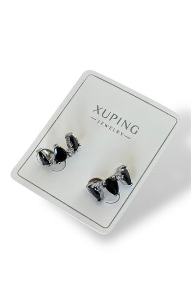 Gümüş Ve Siyah Renk Taş Detaylı Çelik Ear Cuff (Çift)