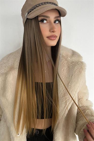 Isıya Dayanıklı Yarım Ay Saç Çıt Çıt / Düz / Kahverengi Sarı Ombreli / 70Cm / 140Gr (HT4T27#)