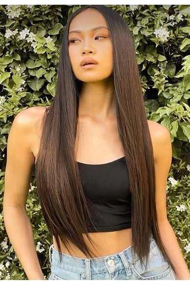 Heat resistant half -moon snap hair - 2h6 - brown balancing - flat - 60 cm - 110 gr