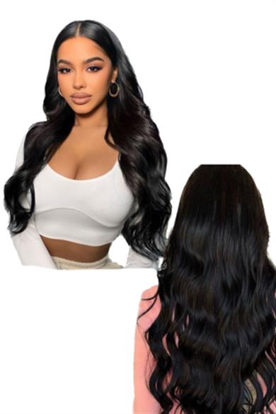 Heat Resistant Washable Semi-Ray Hair - HT1 - Black - Wavy - 60 Cm - 110 Gr + 2 Pieces of Side Snap Hair