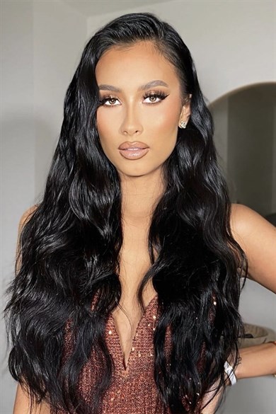 Heat Resistant Washable Semi-Ray Hair - HT1 - Black - Wavy - 60 Cm - 110 Gr + 2 Pieces of Side Snap Hair