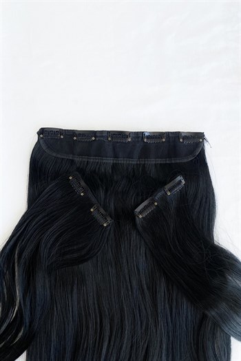 Heat Resistant Washable Semi-Ray Hair - HT1 - Black - Wavy - 60 Cm - 110 Gr + 2 Pieces of Side Snap Hair