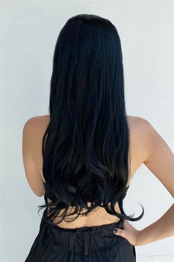 Heat Resistant Washable Semi-Ray Hair - HT1 - Black - Wavy - 60 Cm - 110 Gr + 2 Pieces of Side Snap Hair