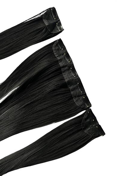 Takıştır Bijuteri | Isıya Dayanıklı Yıkanabilir Yarımay Premium ÇıtÇıt Saç 2# Siyah-Duz-65Cm-231 Gr-2 Adet YanÇıtÇıtSaç