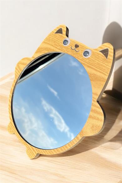 Kahve Renk Kedi Figürlü Masa Aynası