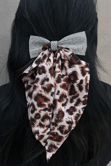 Kahve Renk Leopar Desenli Taş Detaylı Otomat Toka