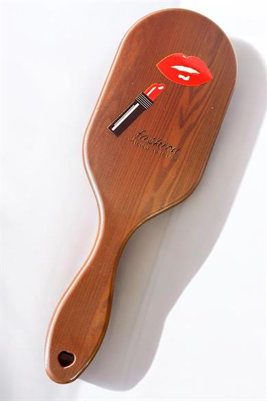 Kahverengi Karışık Figürlü Ahşap Görünümlü Şaç Fırçası/ Tarak