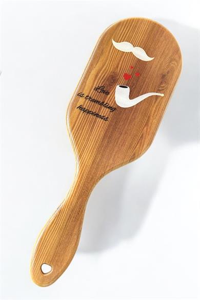 Kahverengi Karışık Figürlü Ahşap Görünümlü Şaç Fırçası/ Tarak