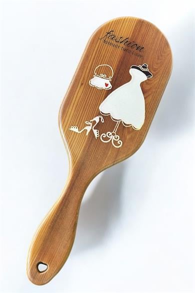 Kahverengi Karışık Figürlü Ahşap Görünümlü Şaç Fırçası/ Tarak