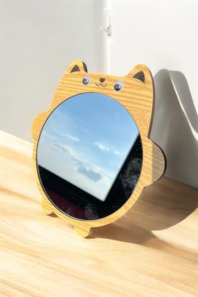 Kahverengi Kedi Figürlü Masa Aynası
