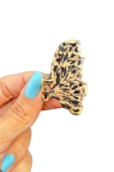 Kahverengi Kelebek Detaylı Leopar Desenli Mandal Toka