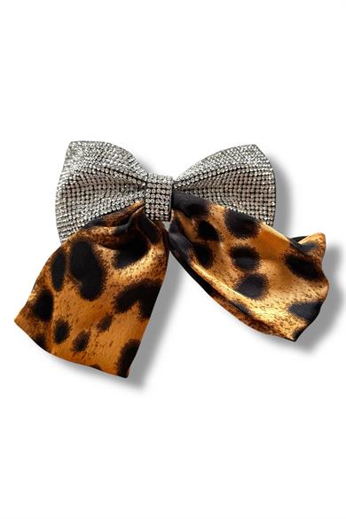 Kahverengi Taş Detaylı Leopar Desenli Otomat Toka