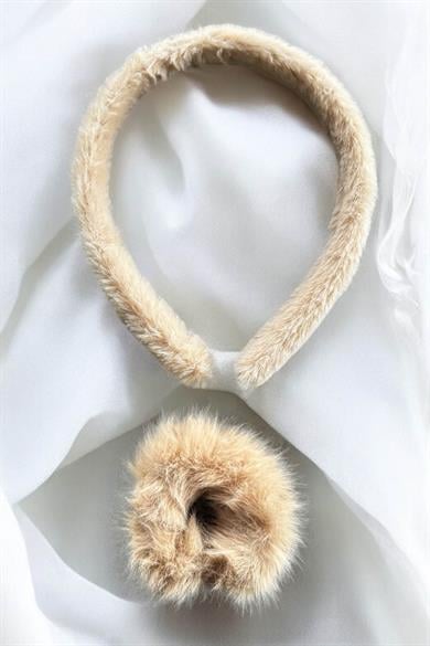 Kahverengi Peluş Taç Ve Simit Toka Set