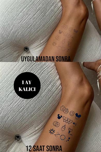 Karışık Figürlü 12 Saat Sonra Kararan Geçici Dövme Tattoo
