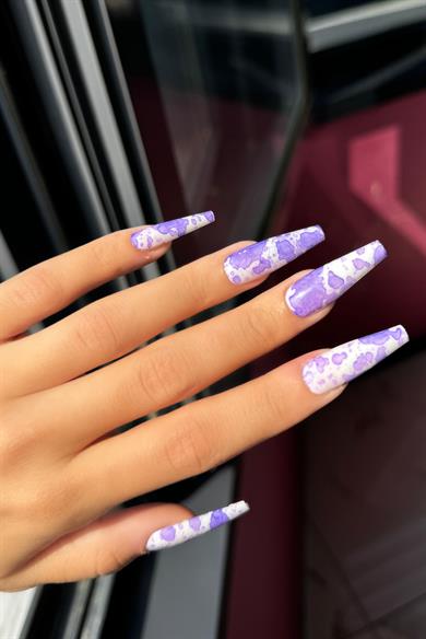 Karışık Renk 12li Sulu Boya Efektli Takma Tırnak Set 