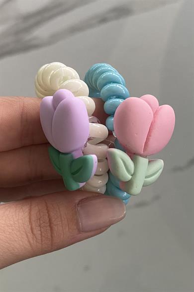 Karışık Renk 2li Lale Detaylı Helezon Toka 