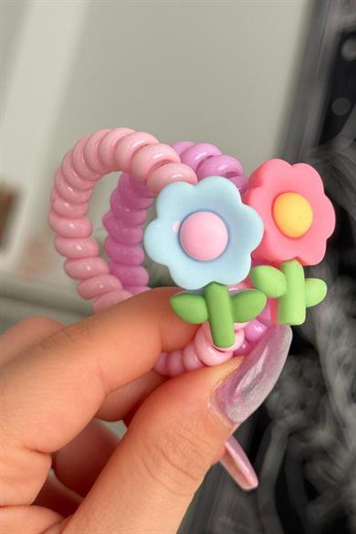 Karışık Renk 2li Papatya Detaylı Helezon Toka 