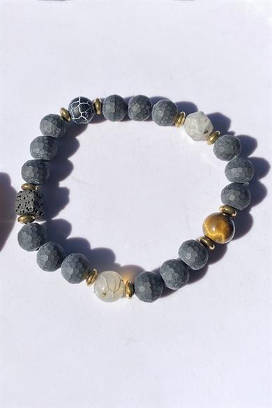 Karışık Renk Boncuk Detaylı Erkek Bileklik