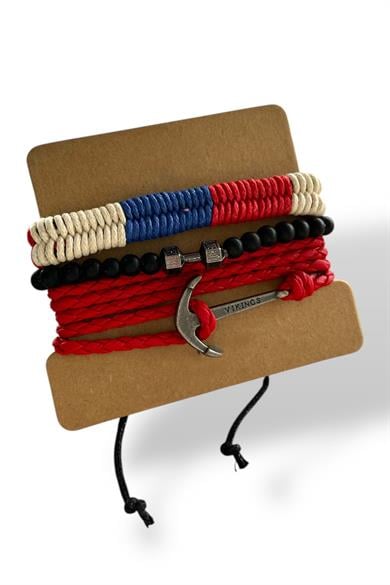 Karışık Renk Çapa Figürlü Erkek Çoklu Deri Bileklik