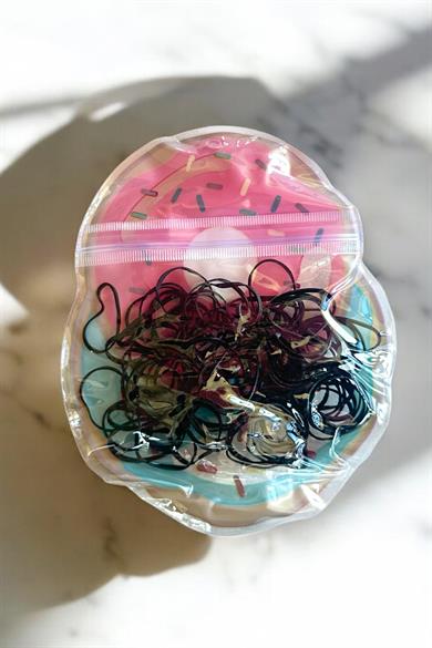 Siyah Renk Donut Figürlü Perma Paket Lastik Toka