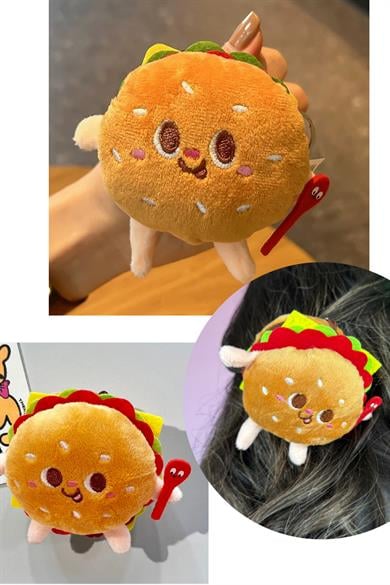 Karışık Renk Hamburger Figürlü Rozet / Toka / Anahtarlık 