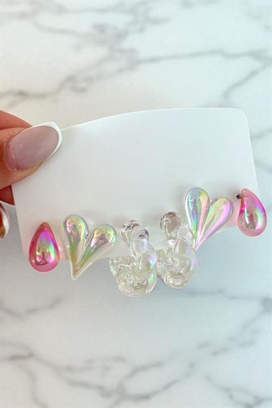 Karışık Renk Hologramlı 6lı Küpe Set