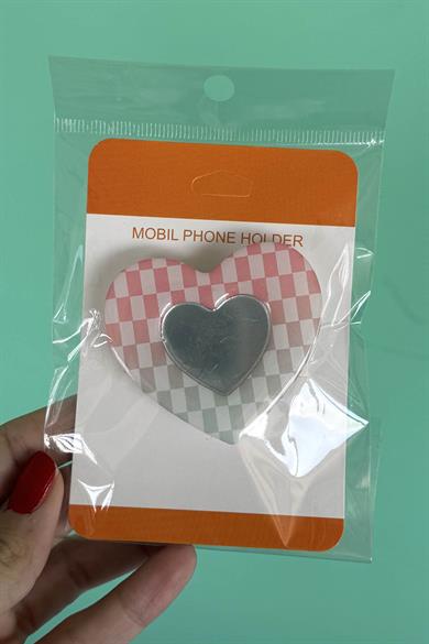 Karışık Renk Kalp Figürlü Ayna Detaylı  3D Telefon Tutacağı