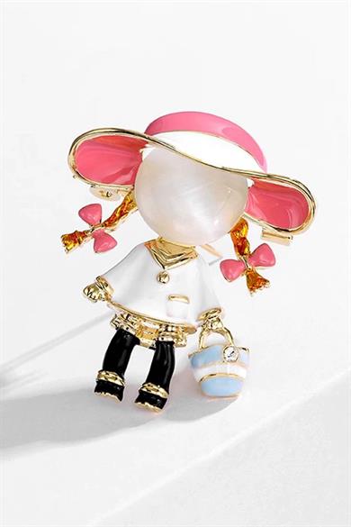 Karışık Renk Kız Figürlü Broş