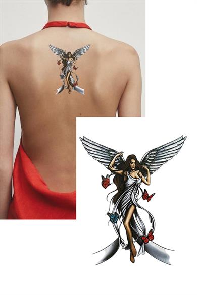 Karışık Renk Melek Figürlü Dövme Tattoo
