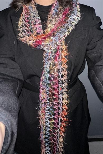 Karışık Renk Örgü Detaylı Şal