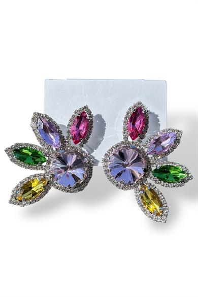 Karışık Renk Taş Detaylı Abiye Küpe (Çift)