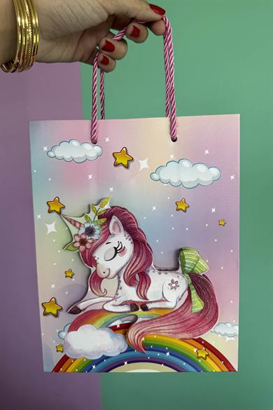 Karışık Renk Unicorn Figürlü 3D Görünümlü Karton Çanta