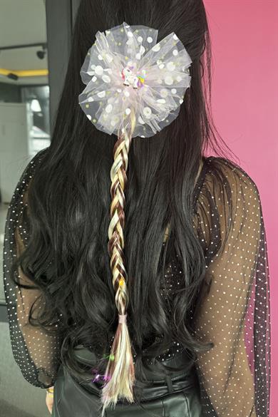 Karışık Renk Unicorn Figürlü Örgü Saç Detaylı Işıklı Toka