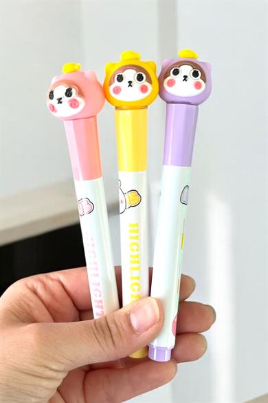 Kedi Figürlü 6lı Fosforlu Kalem Set