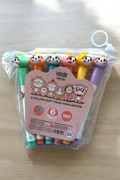 Kedi Figürlü 6lı Fosforlu Kalem Set