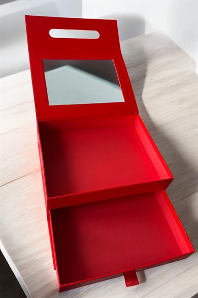 Kırmızı Renk Çanta Detaylı Çekmeceli Hediye Kutusu