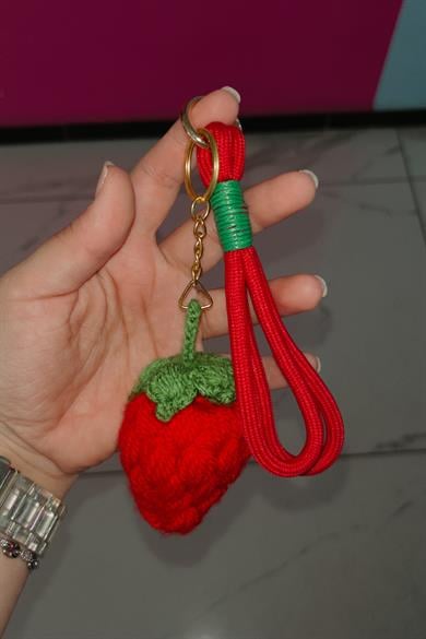 Kırmızı Renk Çilek Figürlü Çanta Charm/ Anahtarlık