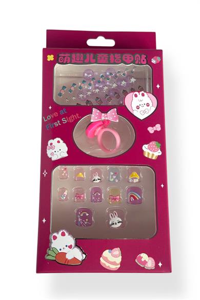 Kırmızı Renk Çocuk Tırnak /Bileklik /Yüzük /Sticker /Takma Tırnak Set