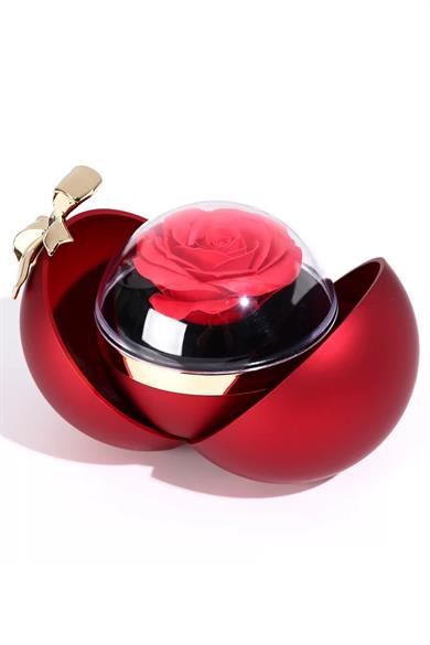 Kırmızı Renk Gül Figürlü Karton Çanta Hediyeli Hediye Kutusu