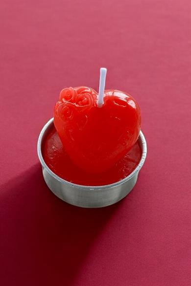 Kırmızı Renk Kalp Figürlü I Love U Yazı Detaylı  Mum