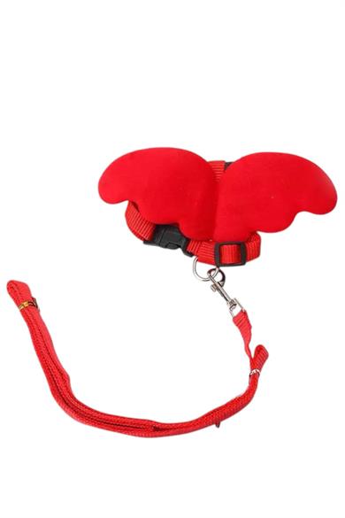 Kırmızı Renk Kanat Figürlü Bel Göğüs Ayarlanabilir Kedi/Köpek Tasma