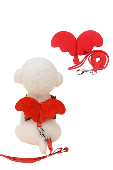 Kırmızı Renk Kanat Figürlü Bel Göğüs Ayarlanabilir Kedi/Köpek Tasma