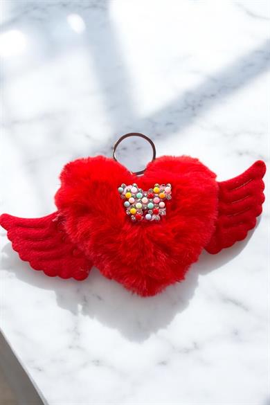 Kırmızı Renk Karışık Figürlü Kelebek Detaylı Peluş Anahtarlık