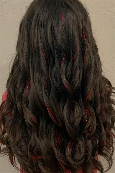 Kırmızı Renk Simli Yan Postiş Hair Tinsel Shiny Hair (50 Cm)